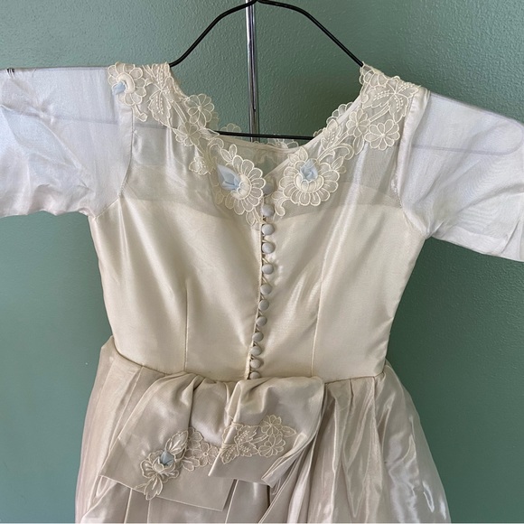 Vintage Party Dress 1950's White Communion Flower Girl Blue Floral Cottage Core - Picture 14 of 15